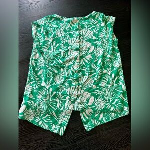 Nicole Miller New York Green Patterned Button Back Blouse Top M/L